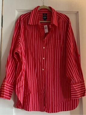 Gap 100% cotton oversized pink stripes button down shirt NWT XXL